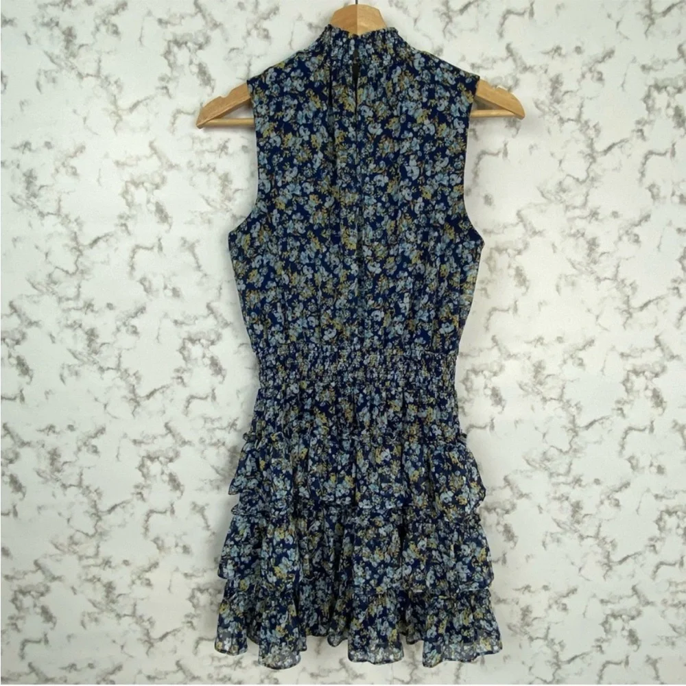 1. State Blue Floral Halter Tiered Smocked Spring Cottagecore Dress Blue XLarge - Picture 3 of 16